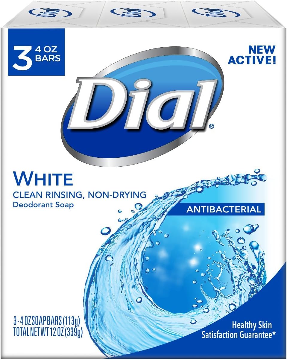 Dial Antibacterial Deodorant Soap, White, 4 Ounce (Pack of 3) Bars