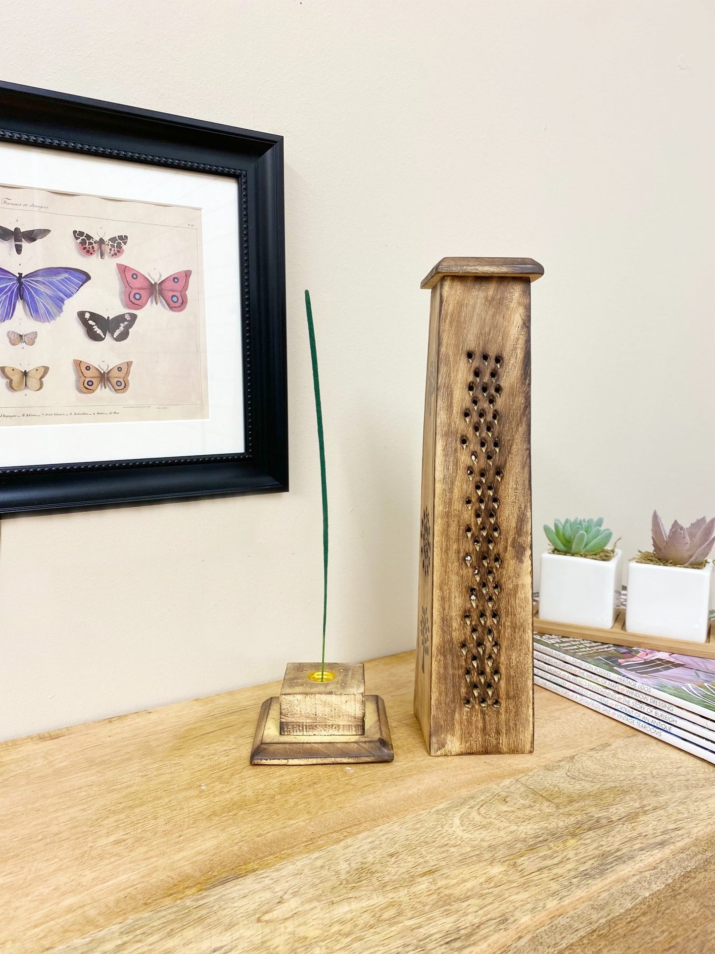 Wooden Tree of Life Tower Incense Stick and Cone Burner Holder