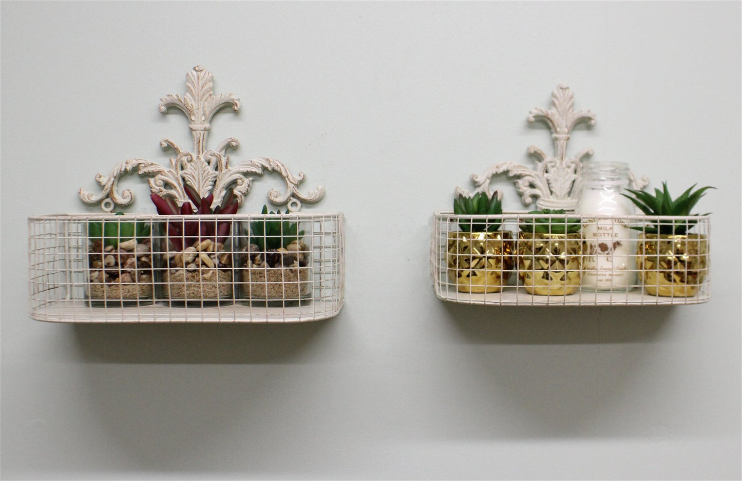 Set Of 2 Metal Wall Baskets In Cream